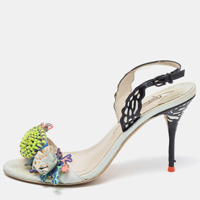 Pre-owned Sophia Webster Multicolor Leather Lilico Underwater Floral Embellished Ankle Strap Sandals Size 38.5