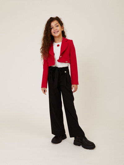 Monnalisa Lightweight Trousers With Jewel Button In Black