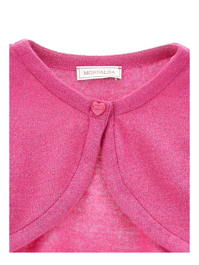 Monnalisa Merino Lurex Wraparound Cardigan In Fuchsia + Silver