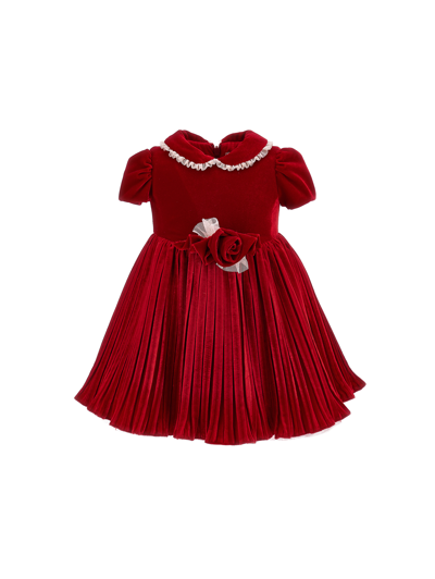 Shop Monnalisa Velvet Dress With Lurex Tulle In Ruby Red