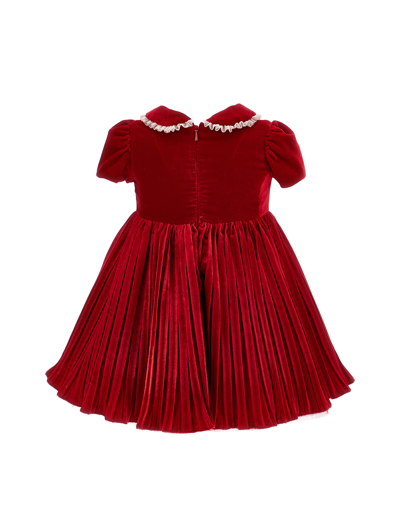Shop Monnalisa Velvet Dress With Lurex Tulle In Ruby Red
