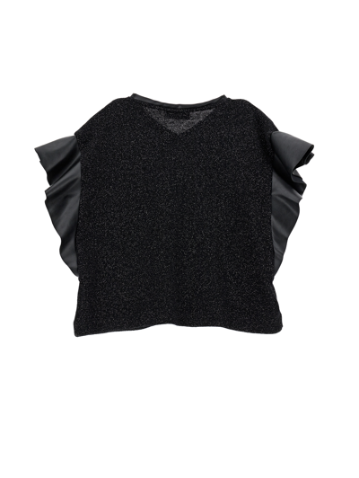 Monnalisa Lurex Blouse With Sleeves In Black + Silver
