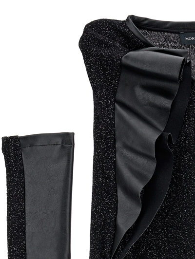 Monnalisa Lurex Blouse With Sleeves In Black + Silver