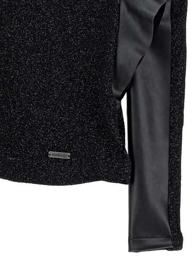 Monnalisa Lurex Blouse With Sleeves In Black + Silver