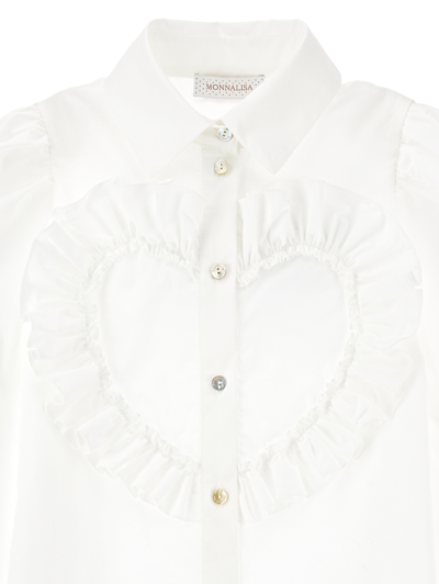 Monnalisa Poplin Shirt With Heart In Cream