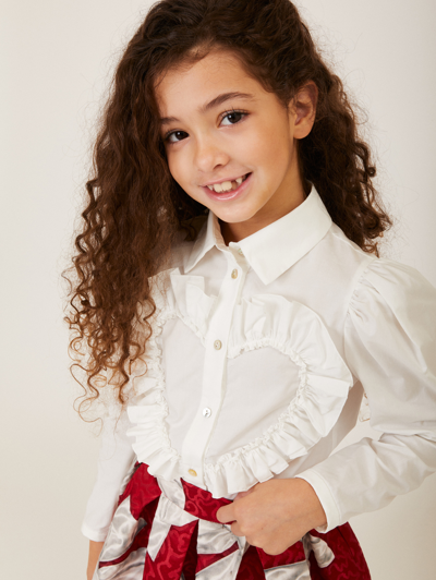 Monnalisa Poplin Shirt With Heart In Cream