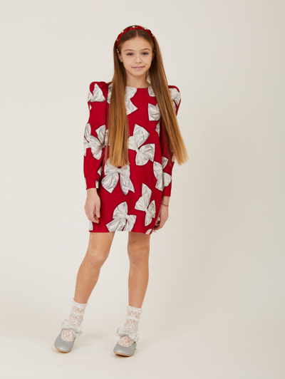 Monnalisa Maxi Bows Cady Dress In Ruby Red