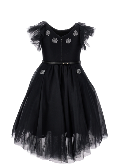 Shop Monnalisa Blossom Tulle Dress In Black