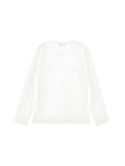 Monnalisa Rhinestones And Bows T-shirt In Cream + Ruby Red