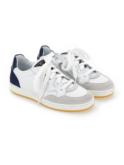 Monnalisa Boys' Leather Sneakers In Cream + Navy Blue