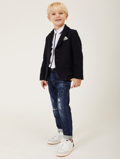 Monnalisa Boys' Leather Sneakers In Cream + Navy Blue