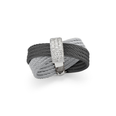Shop Alor Black & Grey Cable Bow Ring With 18kt White Gold & Diamonds In Black, Grey