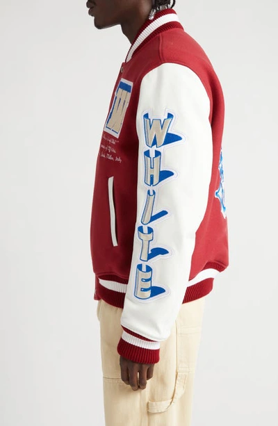 Shop Off-white Onthego Leather & Wool Blend Varsity Jacket In Red / Off White