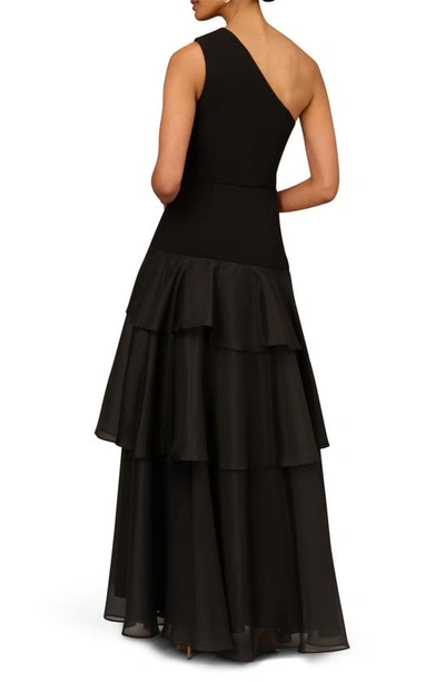 Shop Aidan Mattox By Adrianna Papell Tiered One-shoulder Ballgown In Black