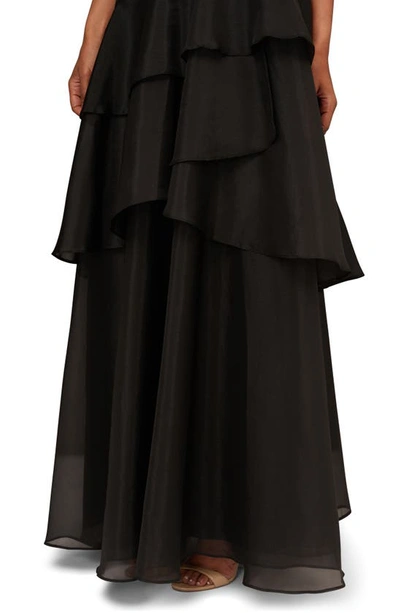Shop Aidan Mattox By Adrianna Papell Tiered One-shoulder Ballgown In Black