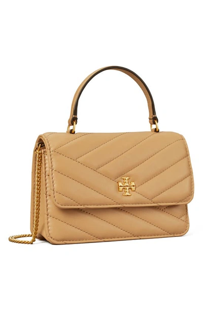 Shop Tory Burch Mini Kira Chevron Quilted Leather Top Handle Wallet On A Chain In Desert Dune