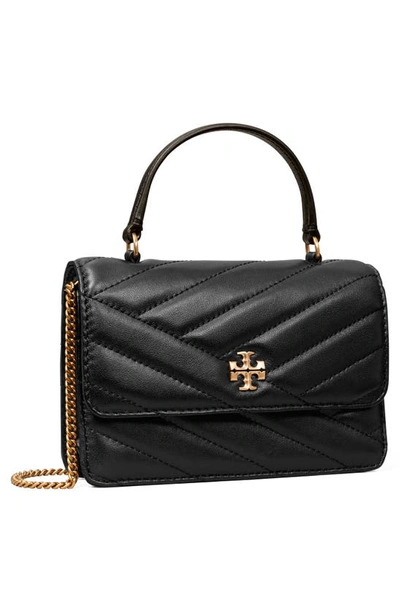 Shop Tory Burch Mini Kira Chevron Quilted Leather Top Handle Wallet On A Chain In Black