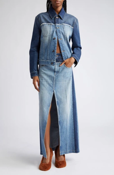 Shop Stella Mccartney Paneled Denim Maxi Skirt In Mid Blue