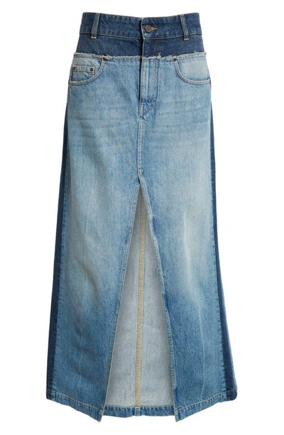 Shop Stella Mccartney Paneled Denim Maxi Skirt In Mid Blue