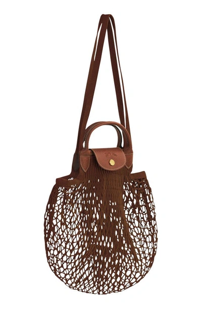 Shop Longchamp Le Pliage Filet Knit Shoulder Bag In Tobacco