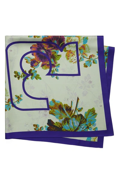 Shop Tory Burch 3d T-monogram Silk Square Scarf In Blurry Floral Purple