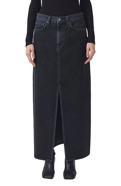 Agolde Leif Longline Denim Skirt In Black