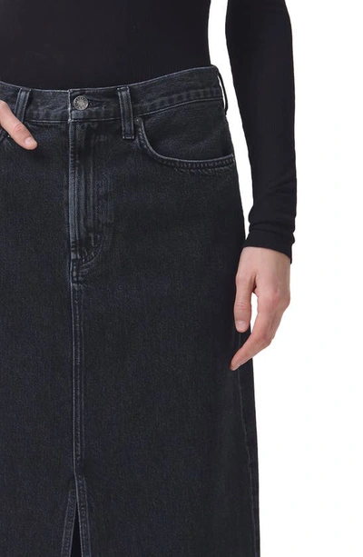 Shop Agolde Leif Longline Denim Skirt In Spider