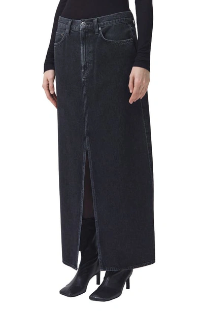 Shop Agolde Leif Longline Denim Skirt In Spider