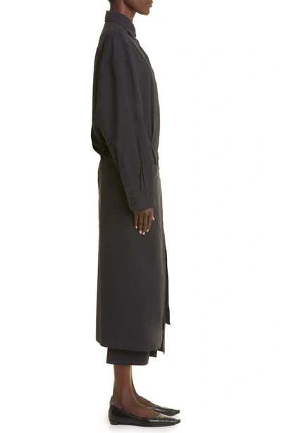 Shop The Row Hempy Long Sleeve Cotton Poplin Wrap Midi Shirtdress In Black