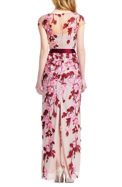 Shop Adrianna Papell Floral Cascading Column Gown In Merlot Multi/ Nude