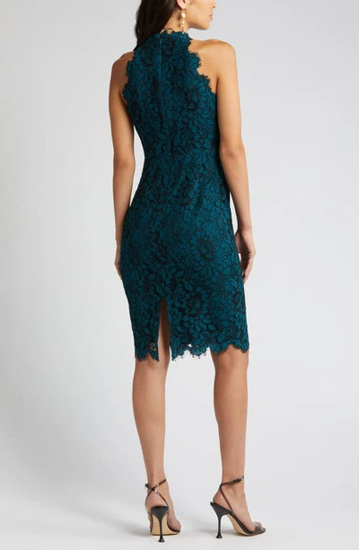 Shop Eliza J Mock Neck Lace Sheath Dress In Teal