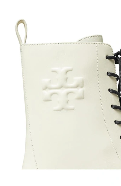 Tory Burch Embossed Logo Lace-up Combat Boot In Blanc