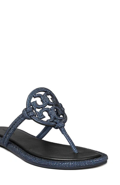 Shop Tory Burch Miller Knotted Pavé Sandal In Perfect Navy