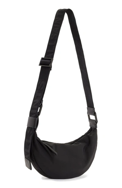Shop Allsaints Half Moon Nylon Crossbody Bag In Black / Black