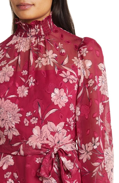 Shop Eliza J Floral Long Sleeve Mock Neck Dress In Berry