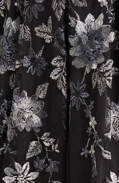 Shop Eliza J Floral Embroidered Sheer Yoke Cocktail Midi Dress In Black