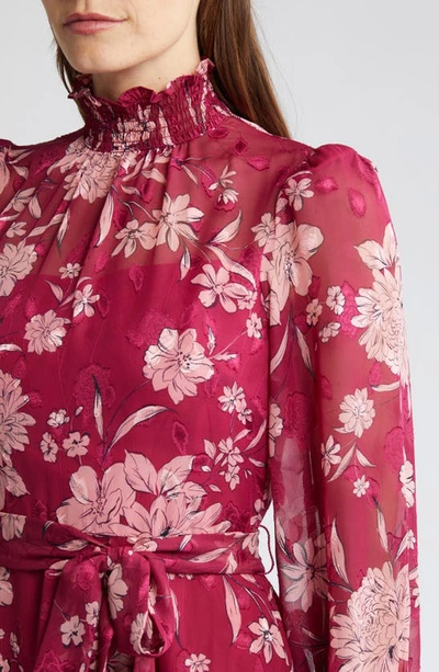 Shop Eliza J Floral Long Sleeve Mock Neck Dress In Berry