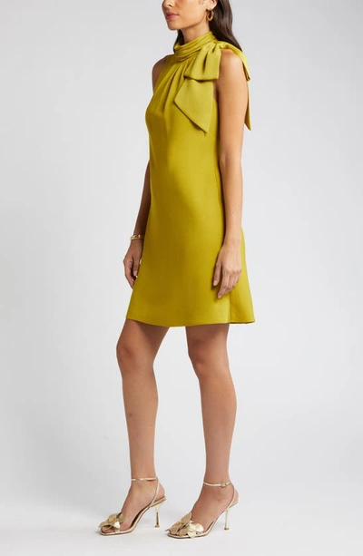 Shop Eliza J Bow Shoulder Shift Dress In Chartreuse