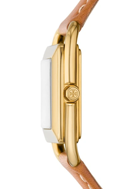 Shop Tory Burch The Miller Square Leather Strap Watch, 24mm In Ivory/gold/cammello