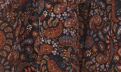 Halogen Print Tie Waist Long Sleeve Maxi Dress In Rich Black