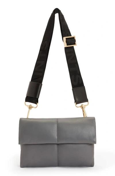 Shop Allsaints Ezra Logo Strap Leather Crossbody Bag In Slate Grey