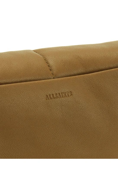Shop Allsaints Ezra Logo Strap Leather Crossbody Bag In Bronze Green