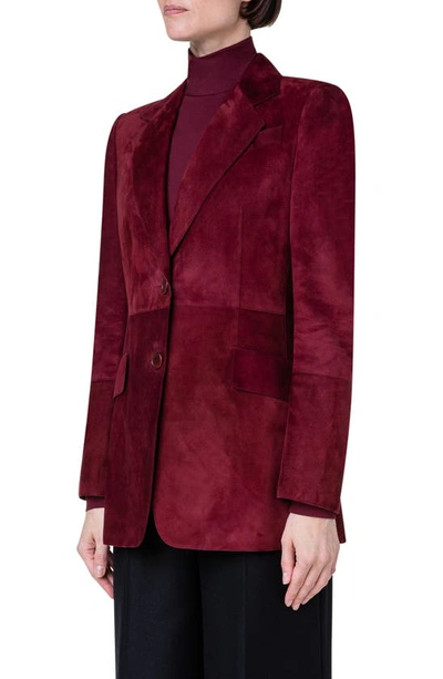 Akris Punto Suede Tailored Blazer Jacket In Garnet