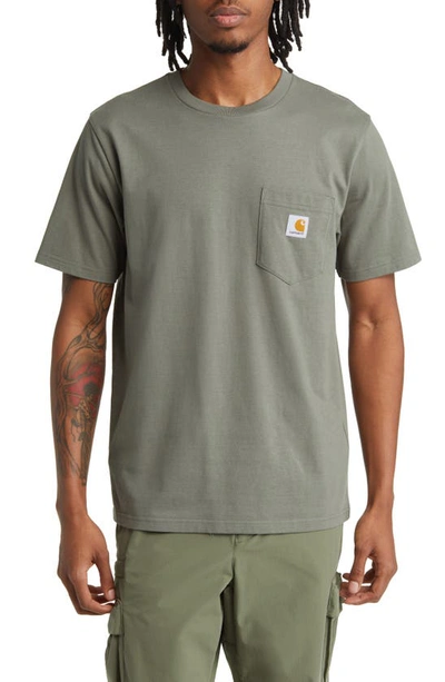 Shop Carhartt Logo Pocket T-shirt In Smoke Green