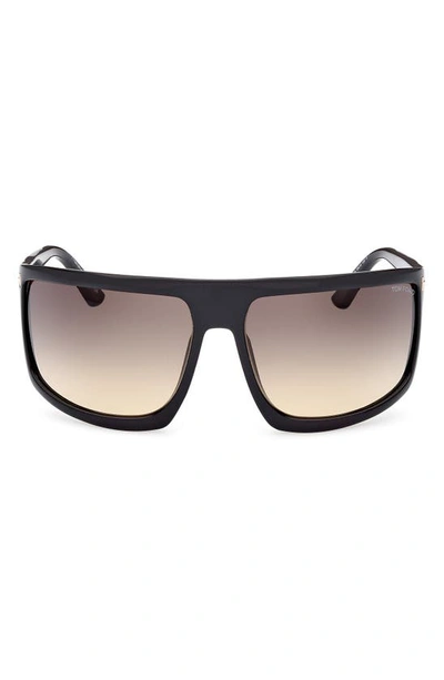 Shop Tom Ford Clint 68mm Oversize Sunglasses In Shiny Black / Smoke Yellow