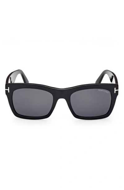 Shop Tom Ford Nico 56mm Square Sunglasses In Shiny Black / Smoke