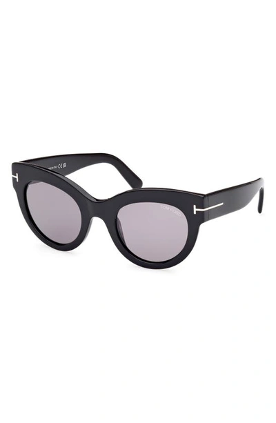 Shop Tom Ford Lucilla 51mm Gradient Cat Eye Sunglasses In Shiny Black / Smoke Silver