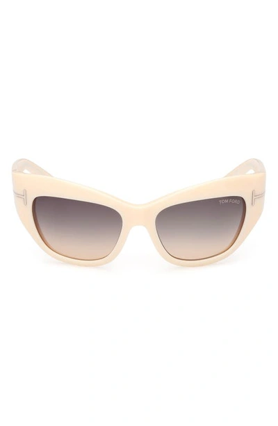 Shop Tom Ford Brianna 55mm Gradient Cat Eye Sunglasses In Shiny Ivory / Smoke Yellow