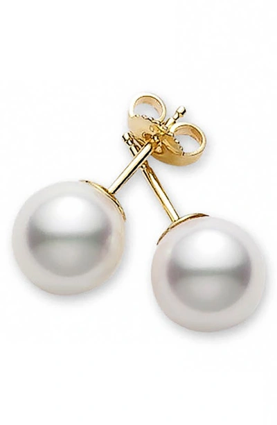 Shop Mikimoto Akoya Pearl Stud Earrings In Yellow Gold