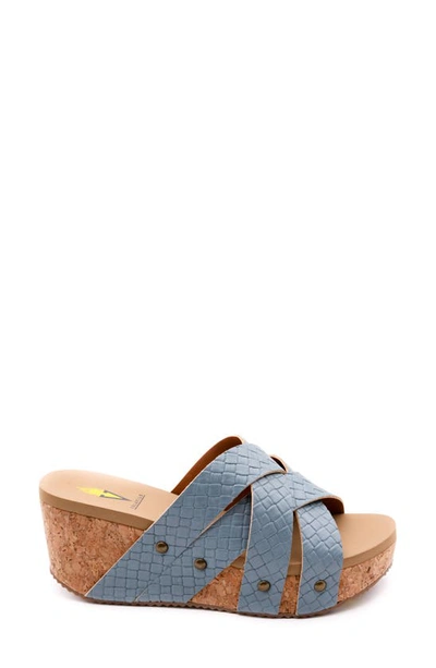 Volatile Newport Crisscross Platform Slide Sandal In Denim